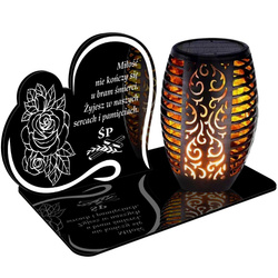 ZNICZ SOLARNY LED WIECZNY PODSTAWKA NA CMENTARZ GRÓB Serce EFEKT PŁOMIENIA