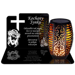 ZNICZ SOLARNY LED WIECZNY PODSTAWKA NA CMENTARZ GRÓB Krzyż EFEKT PŁOMIENIA DLA SYNA