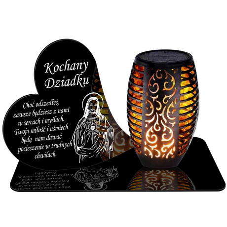 ZNICZ SOLARNY LED WIECZNY PODSTAWKA NA CMENTARZ GRÓB Serce EFEKT PŁOMIENIA