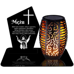 ZNICZ SOLARNY LED WIECZNY PODSTAWKA NA CMENTARZ GRÓB Krzyż EFEKT PŁOMIENIA dla Męża