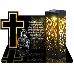 ZNICZ SOLARNY LED WIECZNY PODSTAWKA NA CMENTARZ GRÓB lampka Krzyż 3D