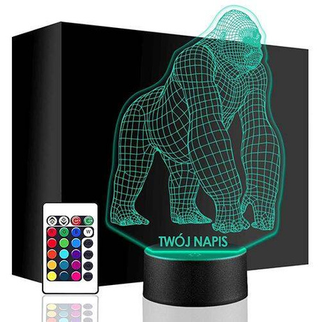 LAMPKA NOCNA LED GORYL ZWIERZĄTKO 3D + PILOT prezent URODZINY statuetka