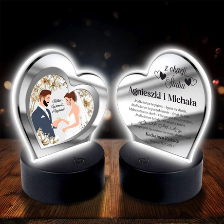 OBRAZEK LED PREZENT NA ŚLUB WESELE DLA PARY MŁODEJ NOWOŻEŃCÓW SERCE