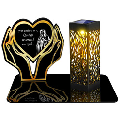 SOLARNY ZNICZ LED AŻUROWY PODSTAWKA STATUETKA NA CMENTARZ GRÓB DUŻA SERCE