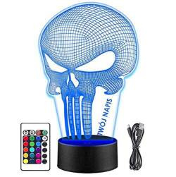 LAMPKA NOCNA LED PUNISHER CZASZKA 3D + PILOT prezent URODZINY statuetka