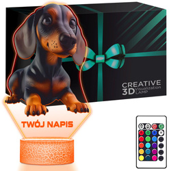 LAMPKA NOCNA LED 3D z imieniem PIESEK Jamnik prezent dla dziecka URODZINY statuetka + pilot