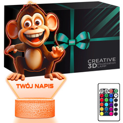 LAMPKA NOCNA LED 3D z imieniem SŁODKA MAŁPKA MAŁPA prezent dla dziecka URODZINY statuetka + pilot