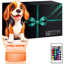 LAMPKA NOCNA LED 3D z imieniem PIES Beagle prezent dla dziecka URODZINY statuetka + pilot