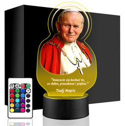 LAMPKA NOCNA LED Jan Paweł II Papież 3D + PILOT prezent dziecka URODZINY