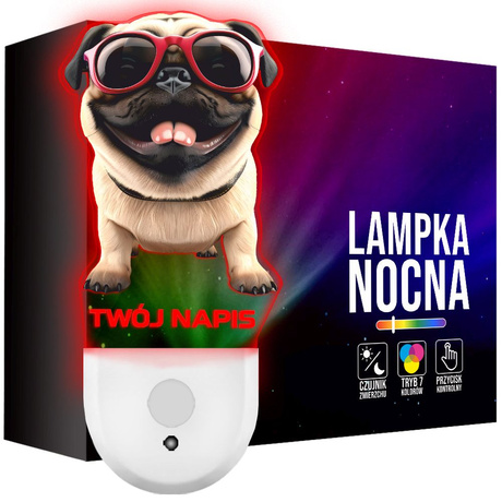 Lampka Nocna LED dla Dziecka PIESEK PIES MOPS do kontaktu gniazdka CZUJNIK