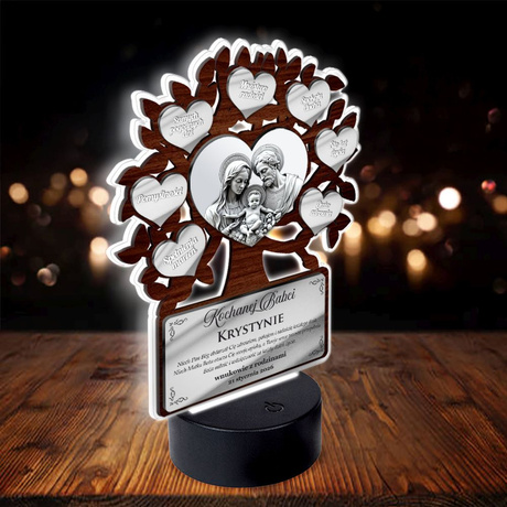 OBRAZ LED Prezent dla na Dzień Babci Dziadka DRZEWKO SZCZĘŚCIA lampka