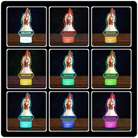 LAMPKA NOCNA LED 3D Kogut Kura Kurka dla Rolnika prezent dla dziecka URODZINY statuetka + pilot