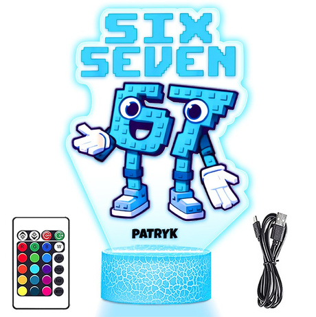 LAMPKA NOCNA LED 3D SIX SEVEN BRAINROT 67 prezent dla dziecka URODZINY statuetka + pilot