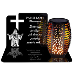 ZNICZ SOLARNY LED WIECZNY PODSTAWKA NA CMENTARZ GRÓB Krzyż EFEKT PŁOMIENIA