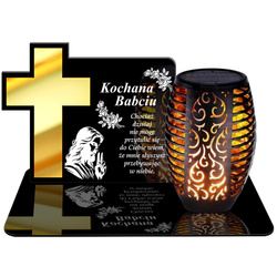 ZNICZ SOLARNY LED WIECZNY PODSTAWKA NA CMENTARZ GRÓB Krzyż EFEKT PŁOMIENIA DLA BABCI