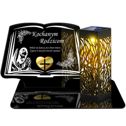 ZNICZ SOLARNY LED WIECZNY PODSTAWKA NA CMENTARZ GRÓB lampka Księga 3D DLA RODZICÓW