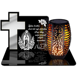 ZNICZ SOLARNY LED WIECZNY PODSTAWKA NA CMENTARZ GRÓB Krzyż EFEKT PŁOMIENIA