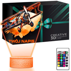 LAMPKA NOCNA LED 3D z imieniem SAMOLOT prezent dla dziecka URODZINY statuetka + pilot