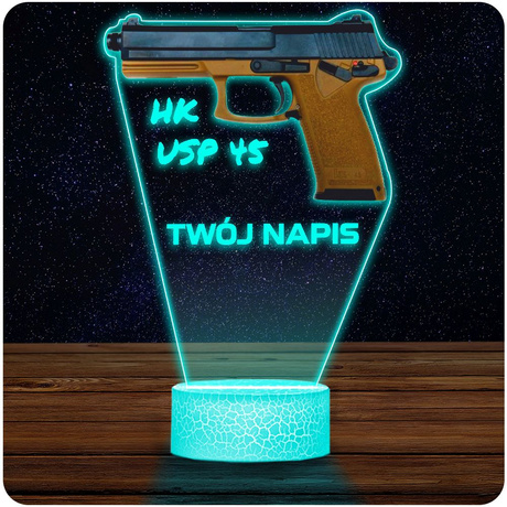 LAMPKA NOCNA LED 3D KARABIN BROŃ PISTOLET HK prezent dla dziecka URODZINY statuetka + pilot