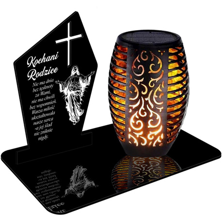 ZNICZ SOLARNY LED WIECZNY PODSTAWKA NA CMENTARZ GRÓB Krzyż EFEKT PŁOMIENIA dla Rodziców
