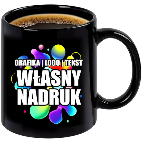 FOTO KUBEK Z TWOIM WŁASNYM NADRUKIEM ZDJĘCIEM NAPISEM URODZINY LOGO FIRMOWE czarny