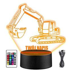 LAMPKA NOCNA LED KOPARKA MASZYNA 3D + PILOT prezent URODZINY statuetka