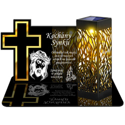 ZNICZ SOLARNY LED WIECZNY PODSTAWKA NA CMENTARZ GRÓB lampka Krzyż 3D DLA SYNA