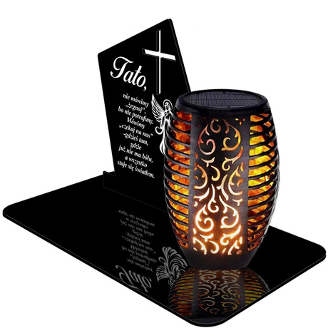 ZNICZ SOLARNY LED WIECZNY PODSTAWKA NA CMENTARZ GRÓB Krzyż EFEKT PŁOMIENIA dla Taty