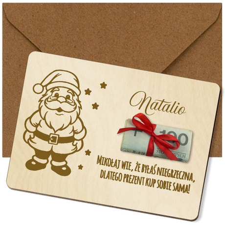 ŚWIĄTECZNY BON PODARUNKOWY Prezent Na Święta Choinkę Voucher na Pieniądze z imieniem