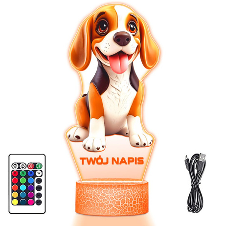 LAMPKA NOCNA LED 3D z imieniem PIES Beagle prezent dla dziecka URODZINY statuetka + pilot