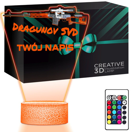 LAMPKA NOCNA LED 3D KARABIN BROŃ SWD Dragunow prezent dla dziecka URODZINY statuetka + pilot
