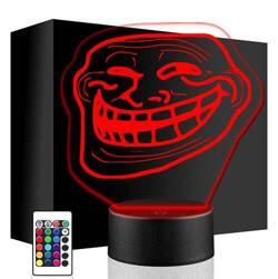 LAMPKA NOCNA LED TROLL FACE 3D + PILOT prezent URODZINY statuetka