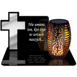 ZNICZ SOLARNY LED WIECZNY PODSTAWKA NA CMENTARZ GRÓB Krzyż EFEKT PŁOMIENIA