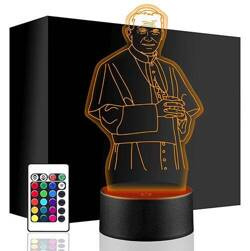 LAMPKA NOCNA LED PAPIEŻ JAN PAWEŁ II 3D + PILOT prezent URODZINY statuetka