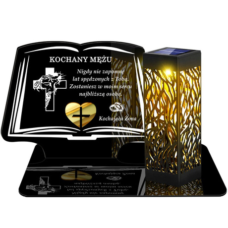 ZNICZ SOLARNY LED WIECZNY PODSTAWKA NA CMENTARZ GRÓB lampka Księga 3D DLA MĘŻA