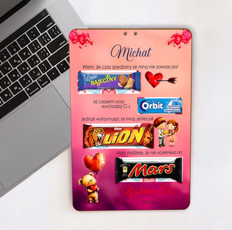 Prezent na Walentynki Tabliczka na Słodycze dla Niego Niej Słodki Upominek