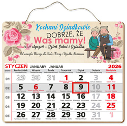 DREWNIANY KALENDARZ 2026 PREZENT DLA BABCI DZIADKA POD CHOINKĘ ŚWIĘTA