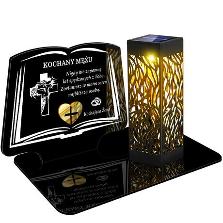 ZNICZ SOLARNY LED WIECZNY PODSTAWKA NA CMENTARZ GRÓB lampka Księga 3D DLA MĘŻA