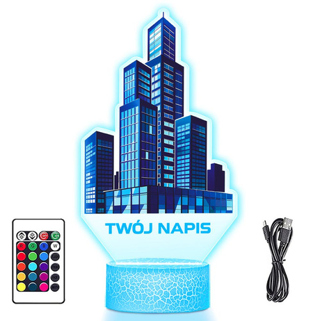 LAMPKA NOCNA LED 3D Miasto Wieżowce dla Architekta prezent dla dziecka URODZINY statuetka + pilot