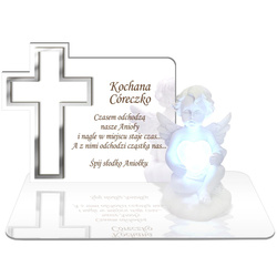 ZNICZ LED GRÓB Dziecka Córki Syna ANIOŁEK PODSTAWKA NA CMENTARZ BIAŁY ANIOŁ