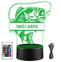 LAMPKA NOCNA LED WĘDKARZA RYBA 3D + PILOT prezent URODZINY statuetka