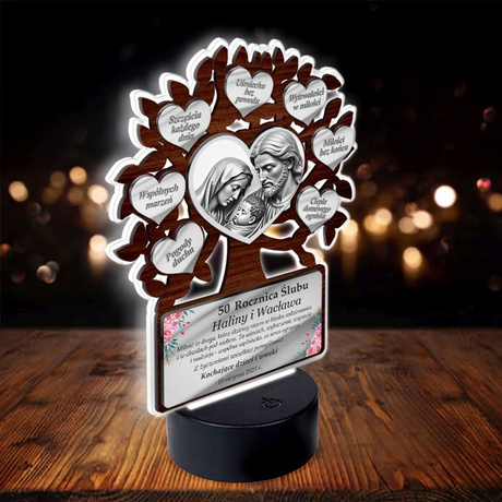 OBRAZ LED Prezent na Rocznicę Ślubu DRZEWKO SZCZĘŚCIA 10 25 30 40 50 GRAWER