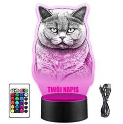 LAMPKA NOCNA LED KOT BRYTYJSKI KOTEK 3D + PILOT prezent URODZINY statuetka