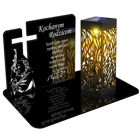 ZNICZ SOLARNY LED WIECZNY PODSTAWKA NA CMENTARZ GRÓB lampka Krzyż 3D DLA RODZICÓW