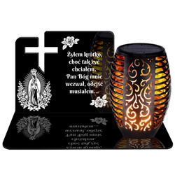 ZNICZ SOLARNY LED WIECZNY PODSTAWKA NA CMENTARZ GRÓB Krzyż EFEKT PŁOMIENIA