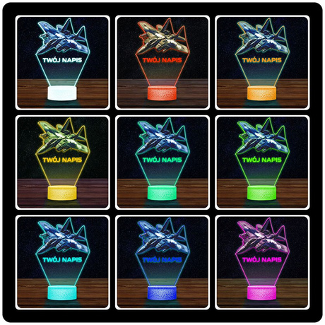 LAMPKA NOCNA LED 3D z imieniem SAMOLOT ODRZUTOWIEC prezent dla dziecka URODZINY statuetka + pilot