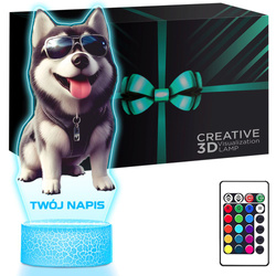 LAMPKA NOCNA LED 3D z imieniem PIESEK Husky DOG prezent dla dziecka URODZINY statuetka + pilot