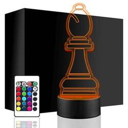 LAMPKA NOCNA SZACHY PIONEK GONIEC LAUFR + PILOT prezent URODZINY statuetka