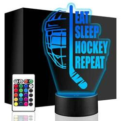 LAMPKA NOCNA LED HOKEJ HOKEISTA KASK 3D + PILOT prezent URODZINY statuetka