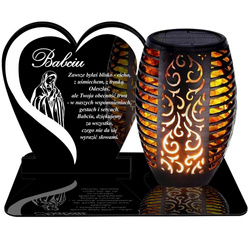 ZNICZ SOLARNY LED WIECZNY PODSTAWKA NA CMENTARZ GRÓB Serce EFEKT PŁOMIENIA DLA BABCI